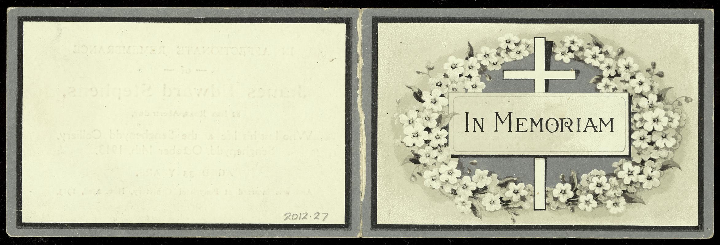 Universal Colliery, Senghenydd, memorial card front and back