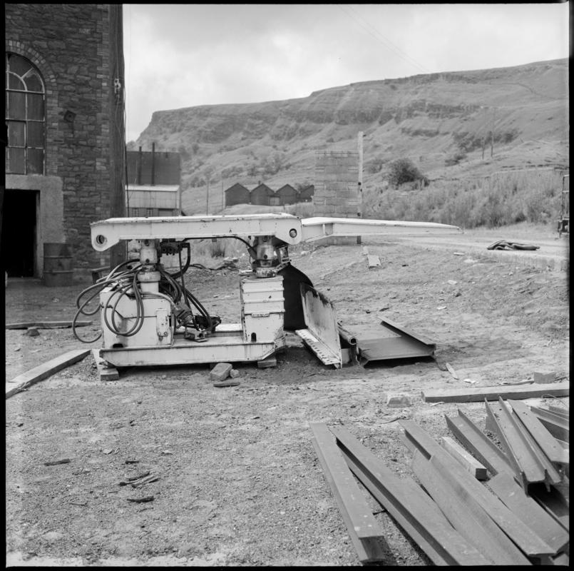 Black and white film negative showing chocks in the yard, Fernhill Colliery 1976.  'Fernhill 1976' is transcribed from original negative bag.