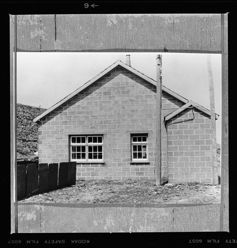 Quarry building constructed using 'breeze blocks' containing slate dust or 'fullersite', 1969.



2014.35/44-46 appear on the same strip negative.

Print of this film negative is accessioned as 2014.35/58.