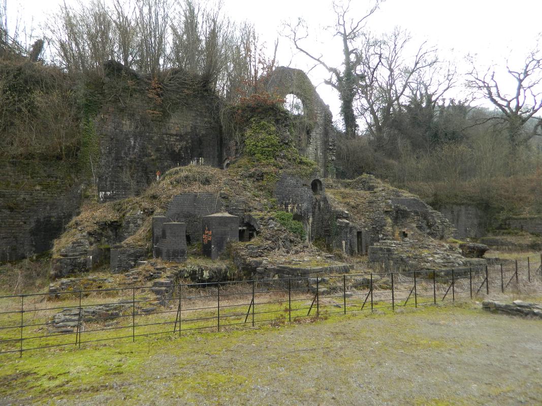 Clydach Ironworks remains: blast furnaces nos. 1 & 2 from the south west.