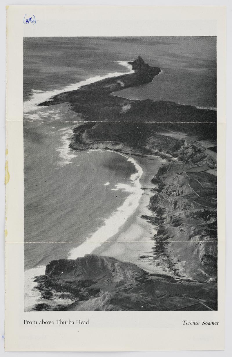Cutting showing an aerial view of Worm's Head, Gower.