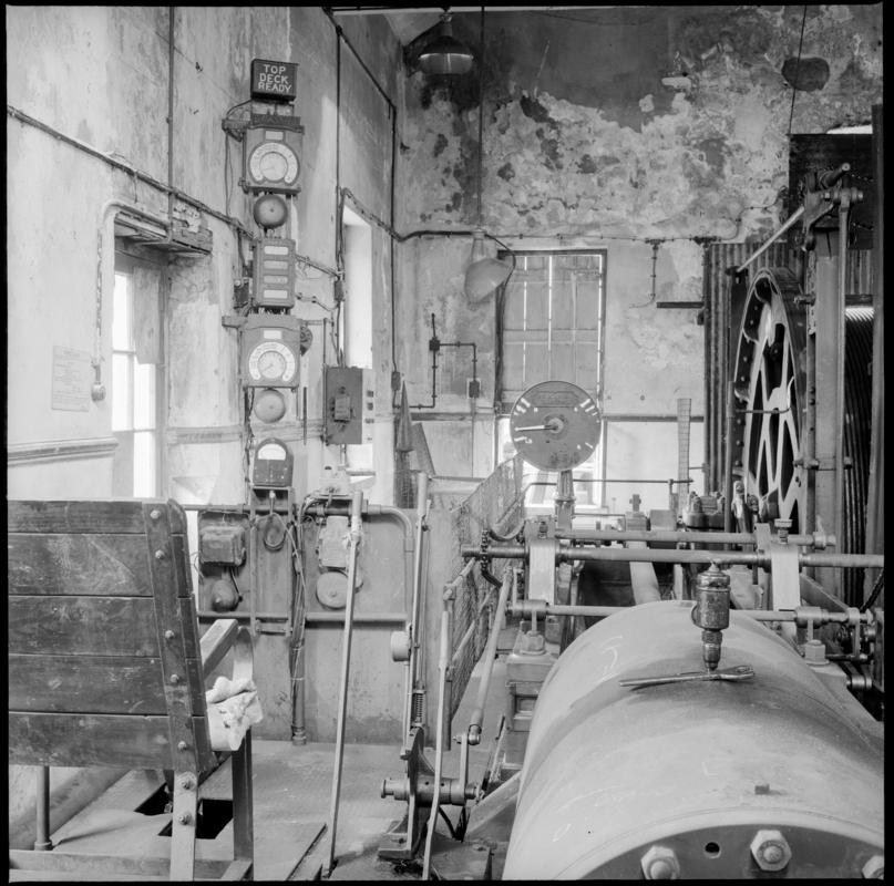 Black and white film negative showing a steam winder which was built by Leighs of Patricroft in the 1870s.  Image was taken 1976.  'Fernhill 1976' is transcribed from original negative bag.