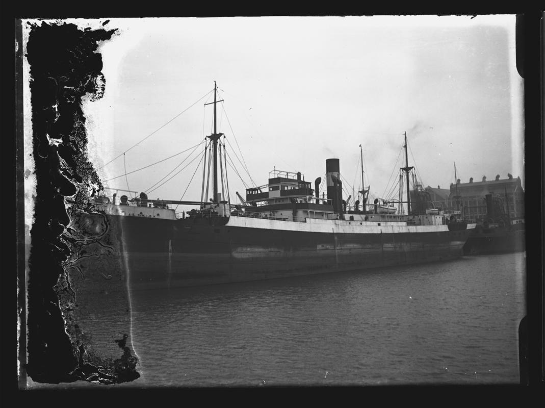 3/4 port bow view of S.S. SALTWICK at Cardiff Docks, c.1936.