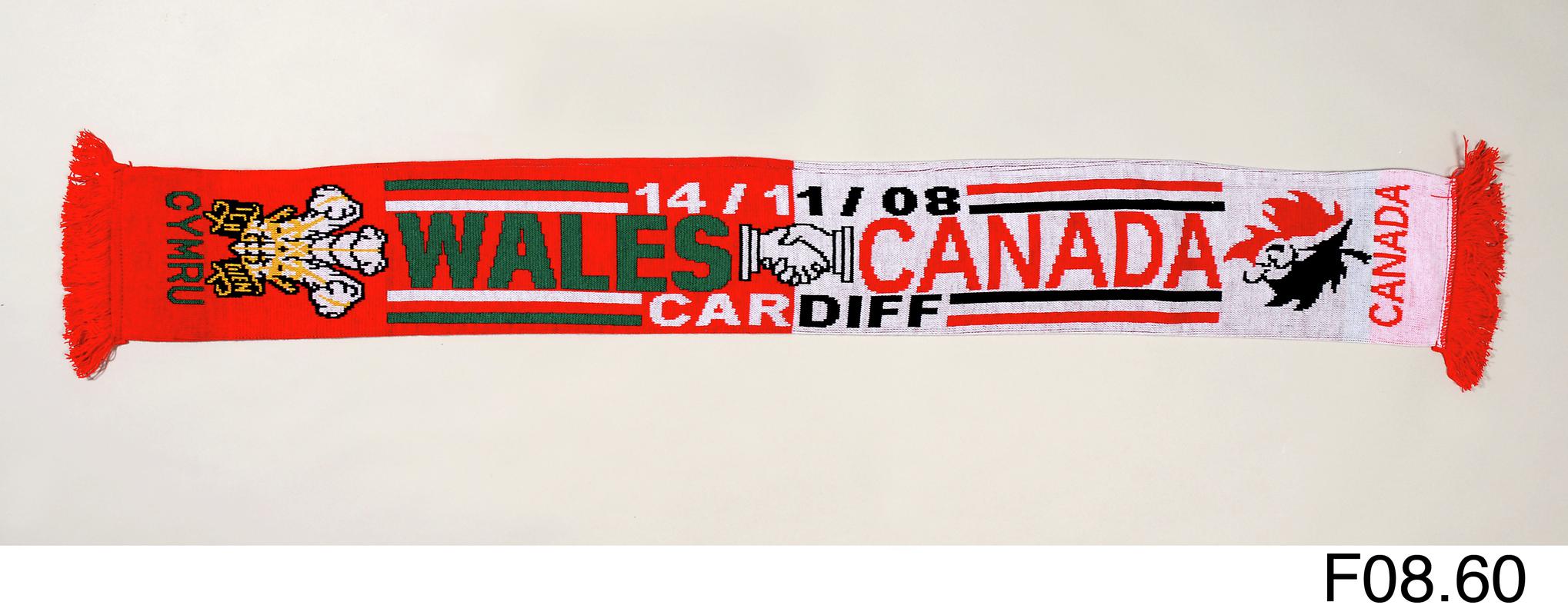 Scarf issued to commemorate Wales v. Canada 14.11.08 rugby international game