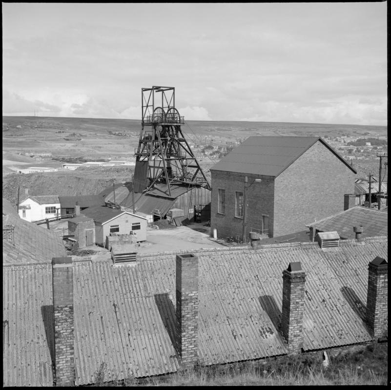 Black and white film negative showing a general view of Big Pit Colliery.  'Big Pit Blaenavon' is transcribed from original negative bag.