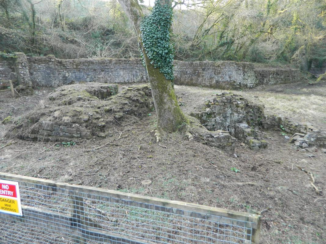 Grove Colliery, Stepaside: remains immediately north west of shaft, interpreted as probably belonging to a ventilation fan engine, viewed from south east.