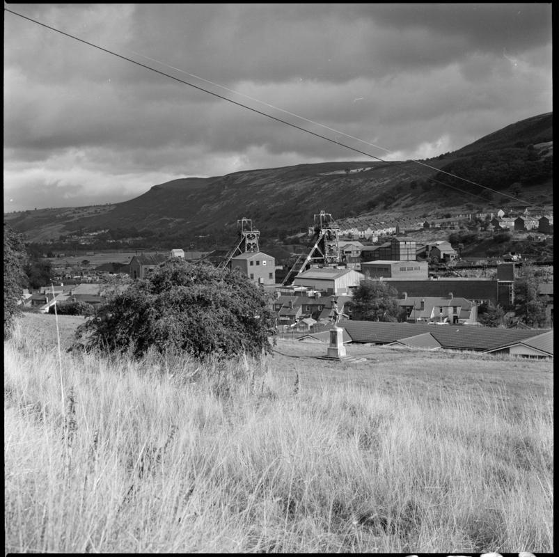 Black and white film negative showing a view towards Merthyr Vale Colliery, 21 September 1981.  'Merthyr Vale 21 Sep 1981' is transcribed from original negative bag.