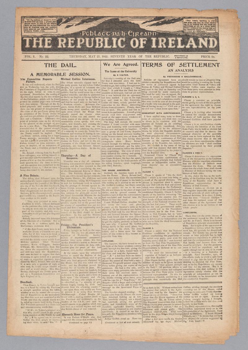 POBLACHT na h-EIREANN - The REPUBLIC OF IRELAND  - May 25, 1922