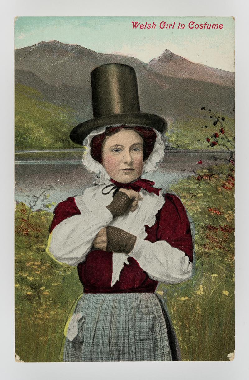 Welsh girl in costume.  Postmark:  Carmarthen, 1911.
