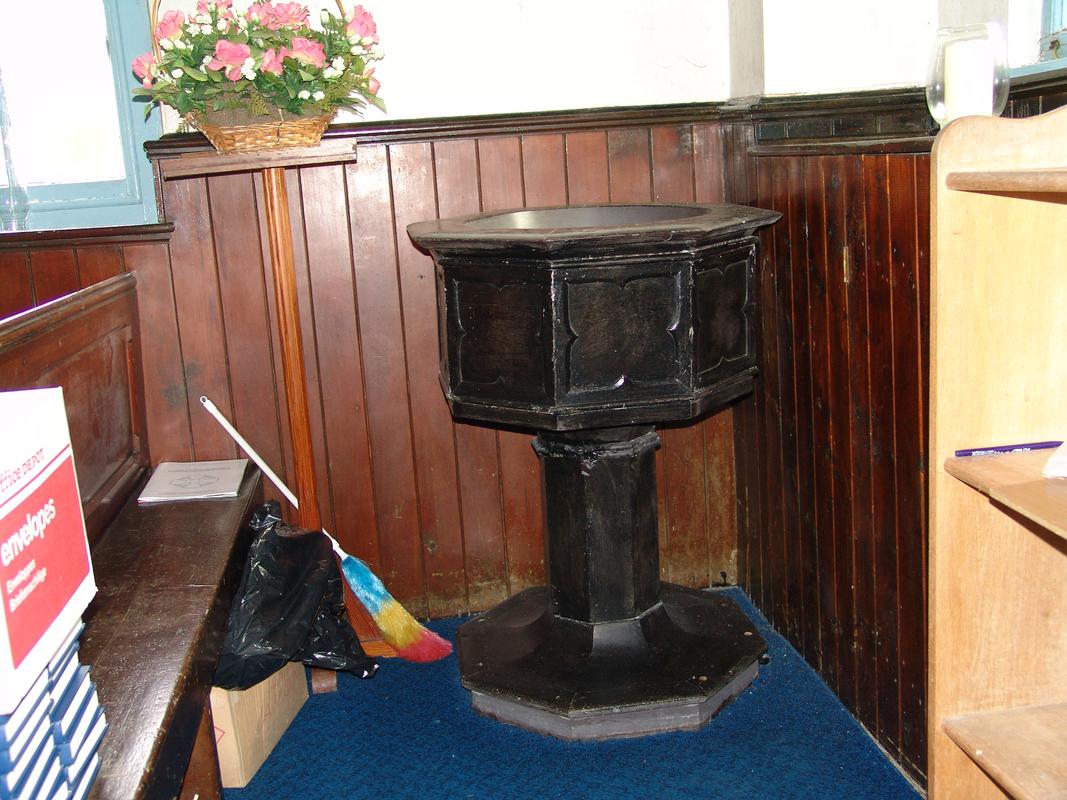 Font in St. Gabriel's Church, Cwm y Glo, 20 September 2013. The font is accessioned as 2017.89.