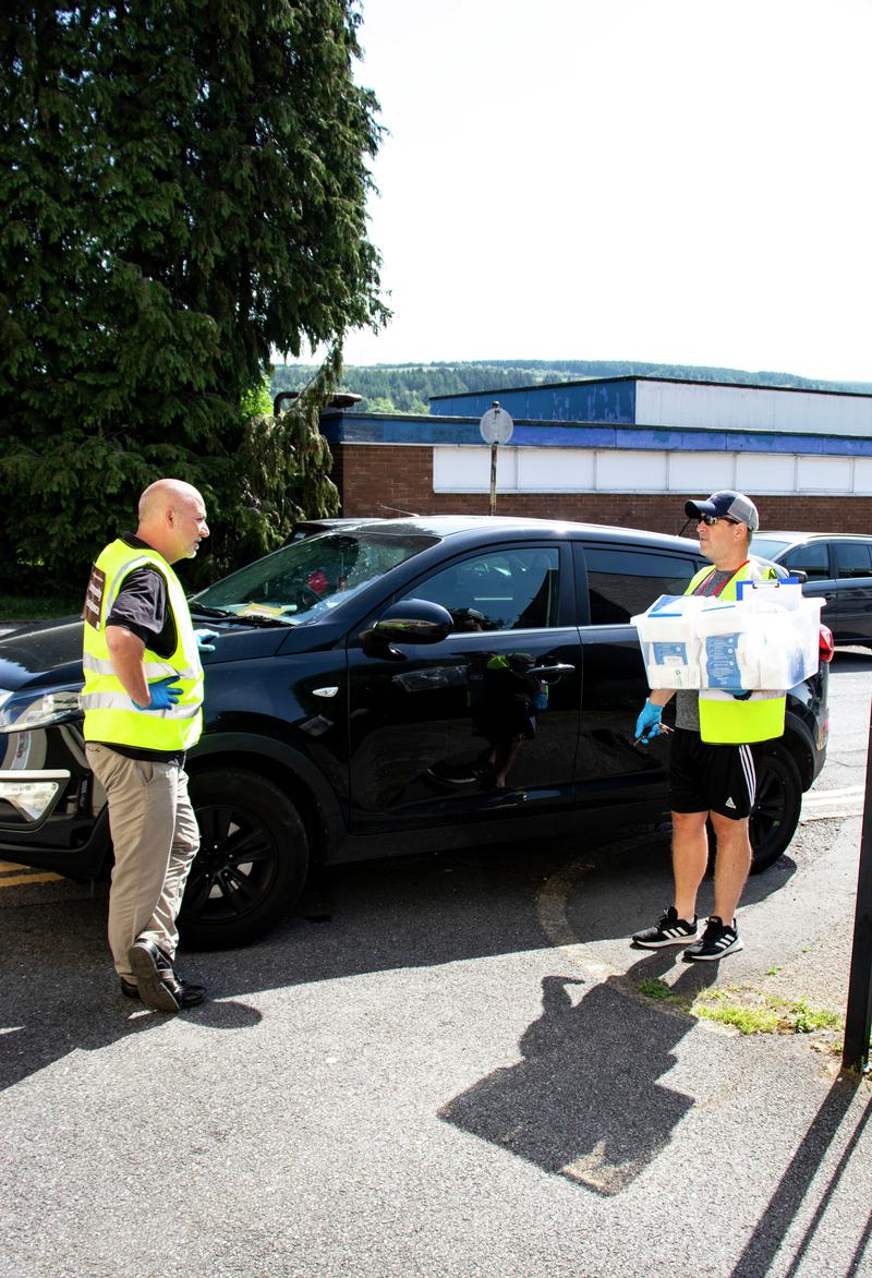 Made in Tredegar staff and volunteers delivering medication during Covid-19 pandemic.