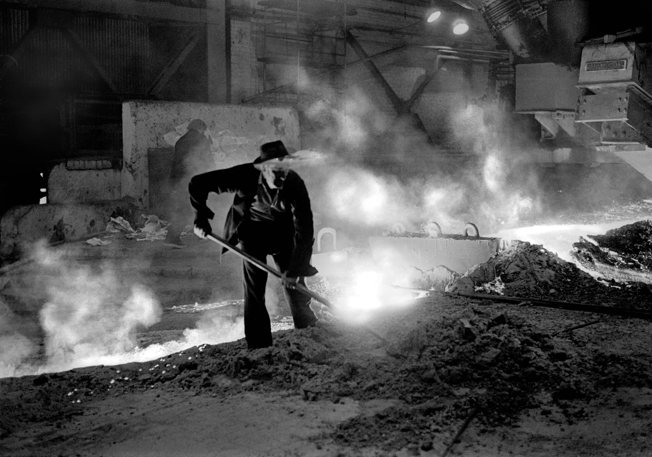 Working in Shotton Steel Works during its last few days before closing. Shotton, Wales