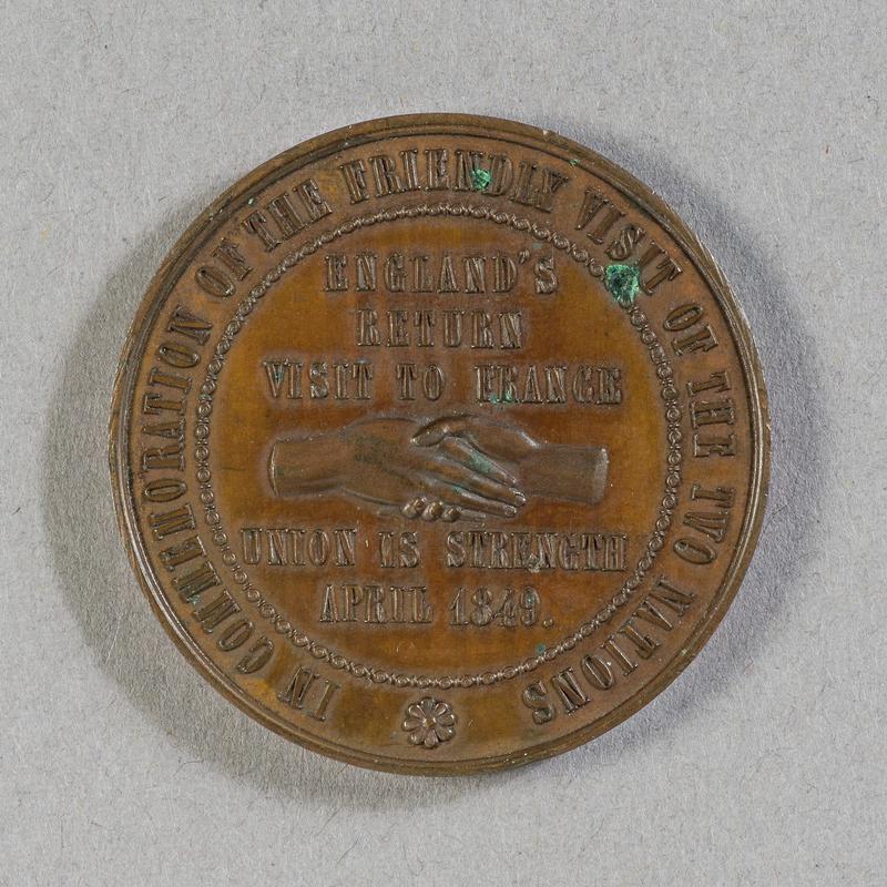 English-French entente commemoration medal, 1848-1849. Obverse.