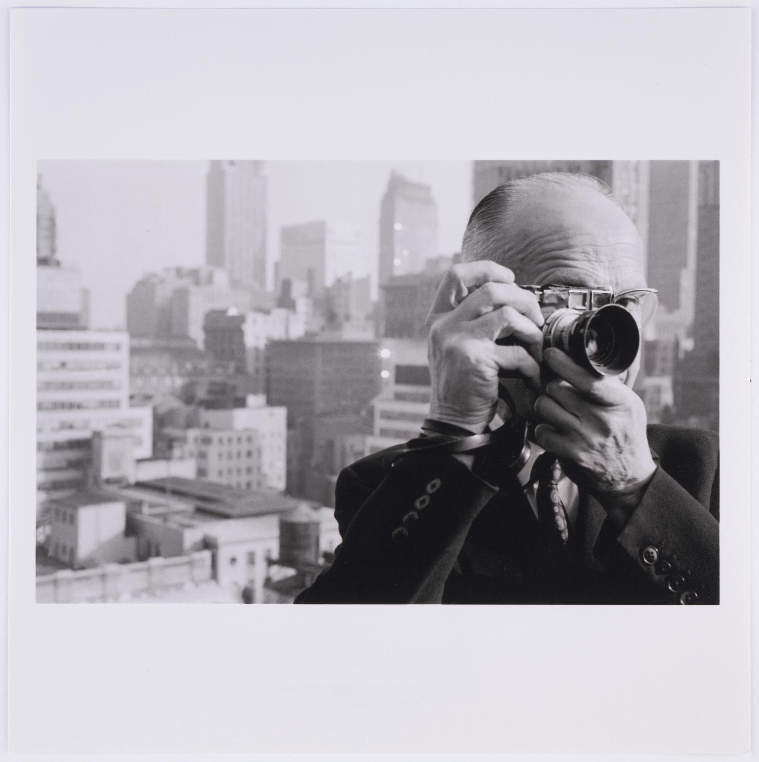 Portrait of Henri Cartier-Bresson on the roof of the Magnum Photos office in Manhattan on West 57th Street