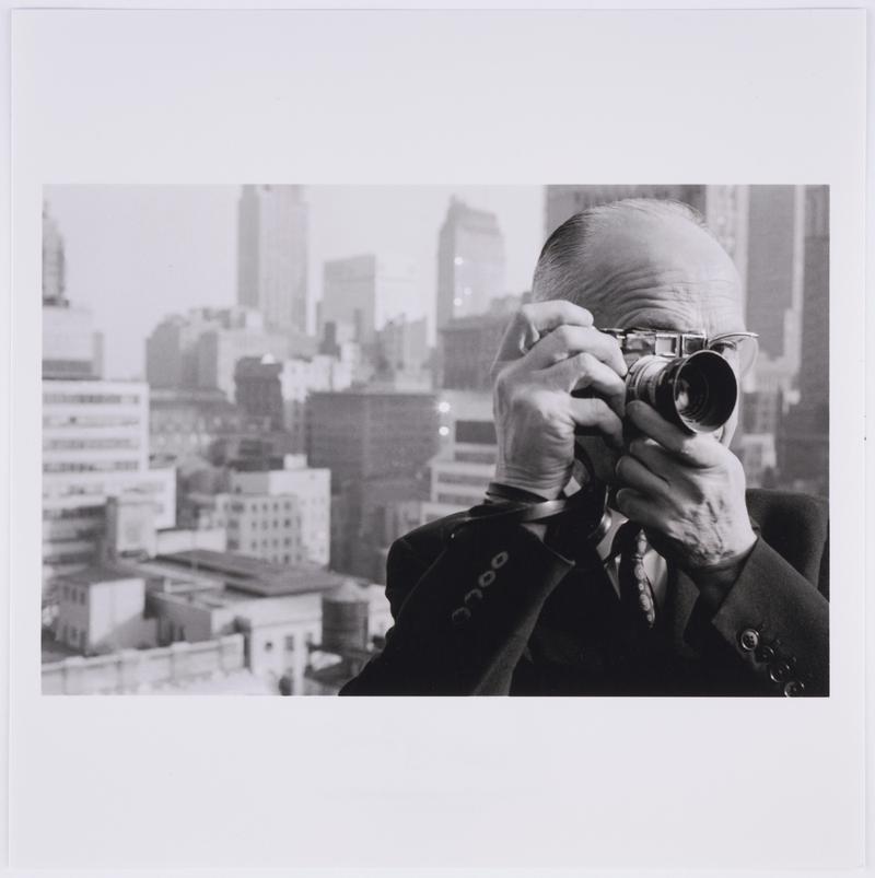 Portrait of Henri Cartier-Bresson on the roof of the Magnum Photos office in Manhattan on West 57th Street