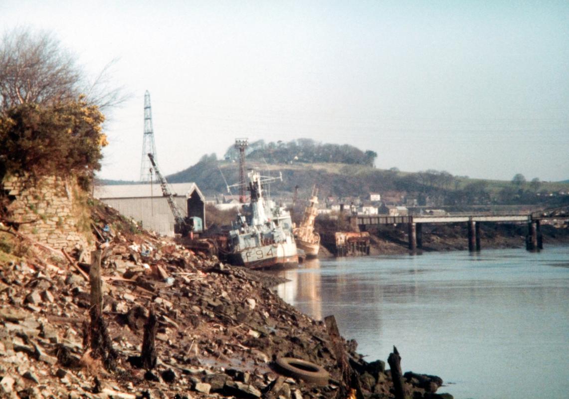 Ship breaking yard below the swing bridge on the River Neath, and the ruins of "Skewen main" wharfs