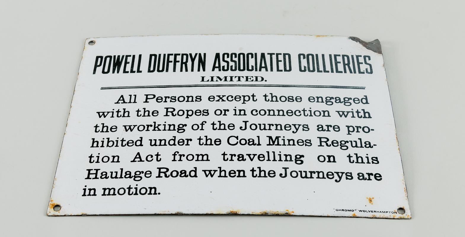 powell Duffryn Associated Collieries Ltd., sign