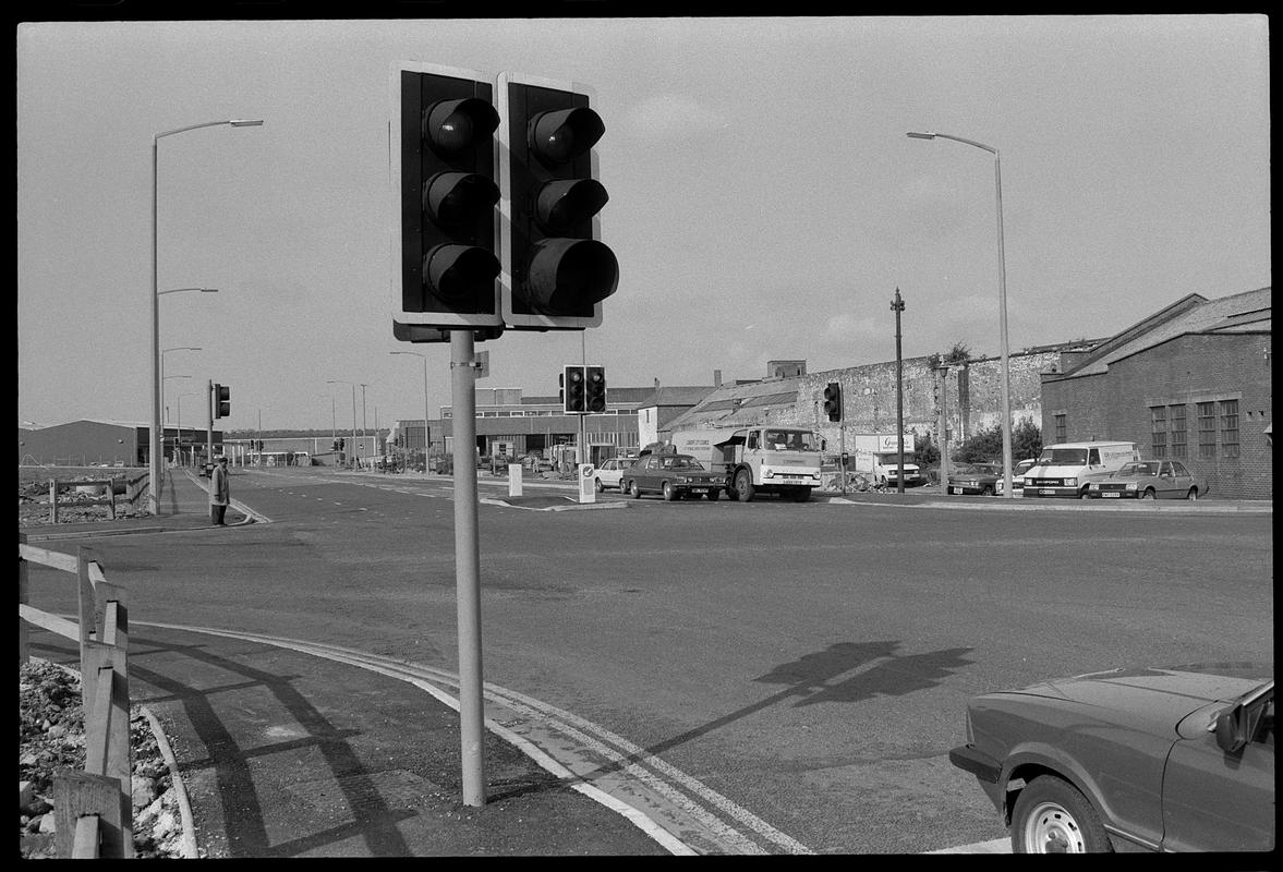 Junction of new road and Bute Street, near Salvation Army Hostel. View nearer to traffic lights.