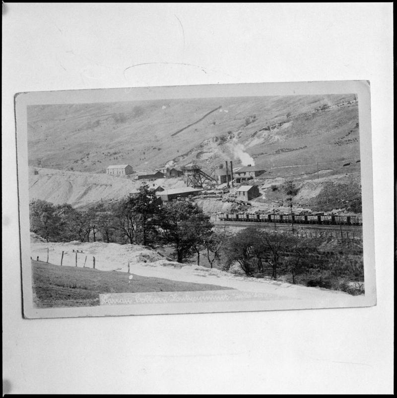 Black and white film negative showing a surface view of Darren Colliery.  'Darren' is transcribed from original negative bag.