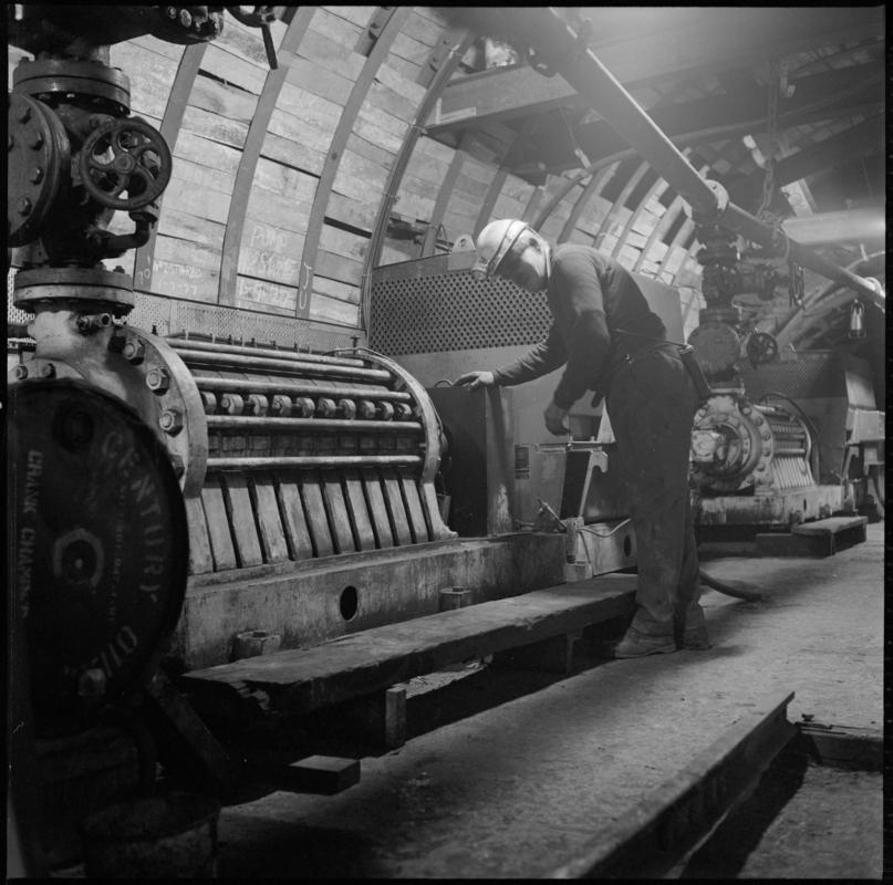 Black and white film negative showing an engine, Britannia Colliery.