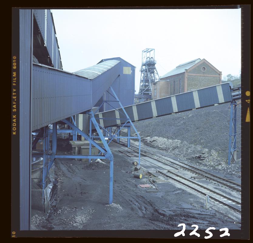 Colour film negative showing a surface view of Oakdale Colliery, 16 April 1981.  'Oakdale 16/4/81' is transcribed from original negative bag.  Appears to be identical to 2009.3/1751.