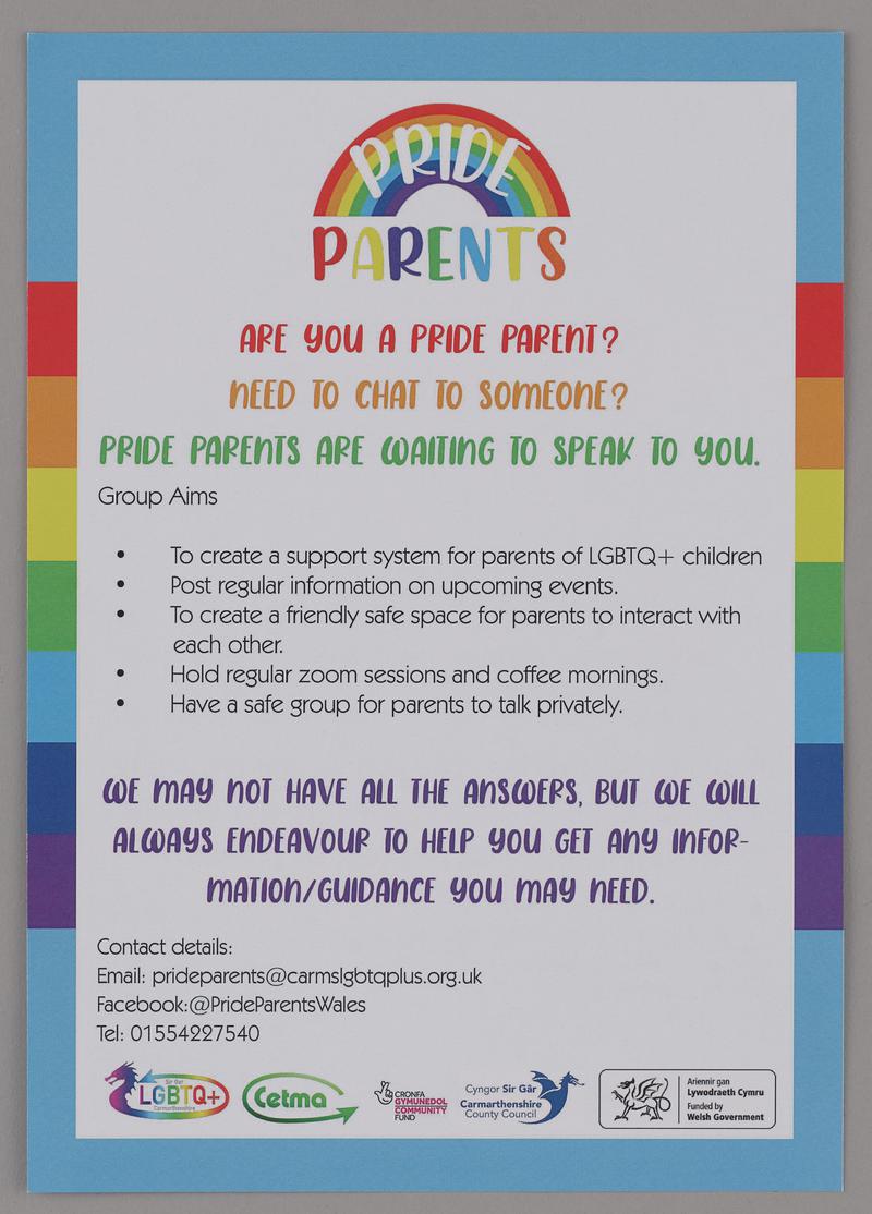 Leaflet 'Pride Parents'.