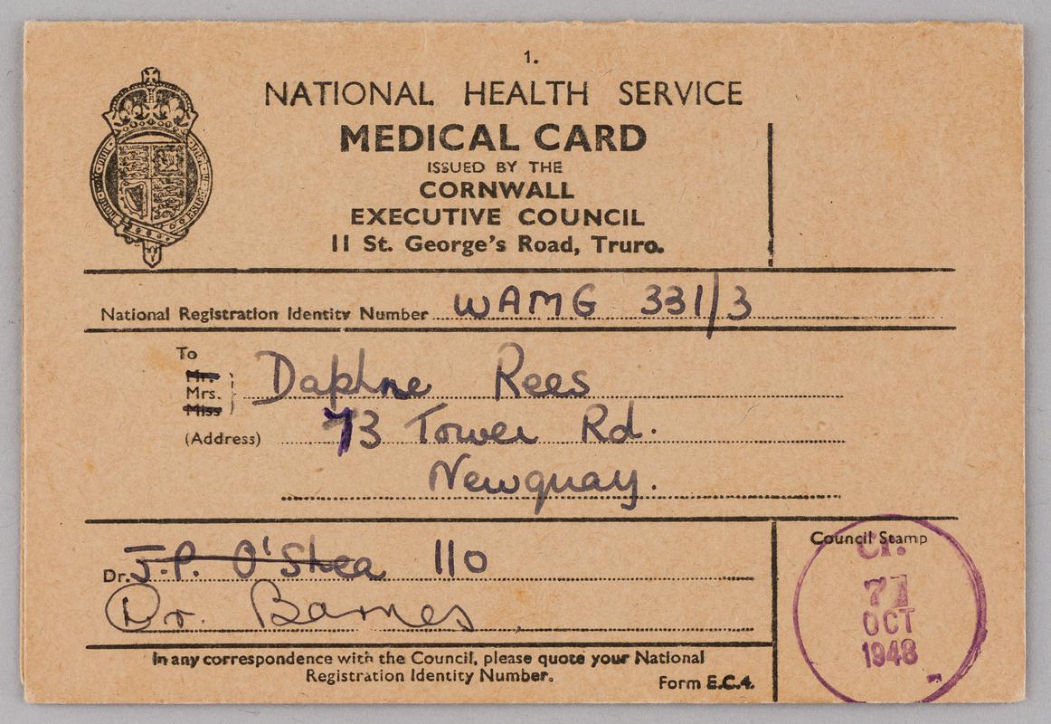 NHS Medical card.