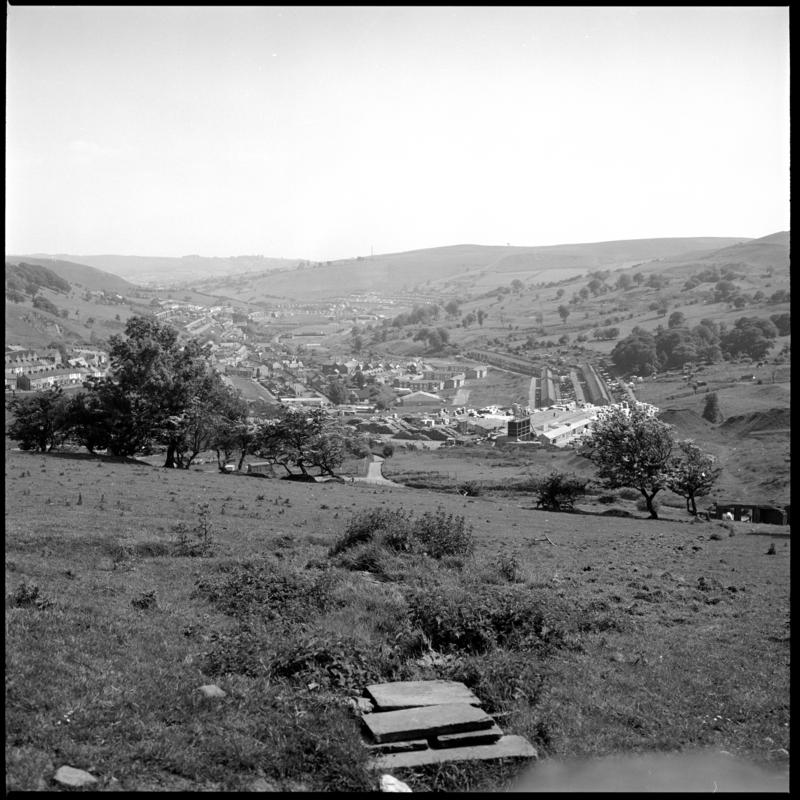 Black and white film negative showing a view of Senghenydd.  'View of Senghenydd' is transcribed from original negative bag.  Appears to be identical to 2009.3/1300.