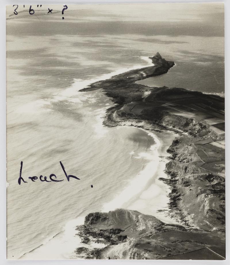Photographic Print showing an Aerial view of Worm's Head, Gower.