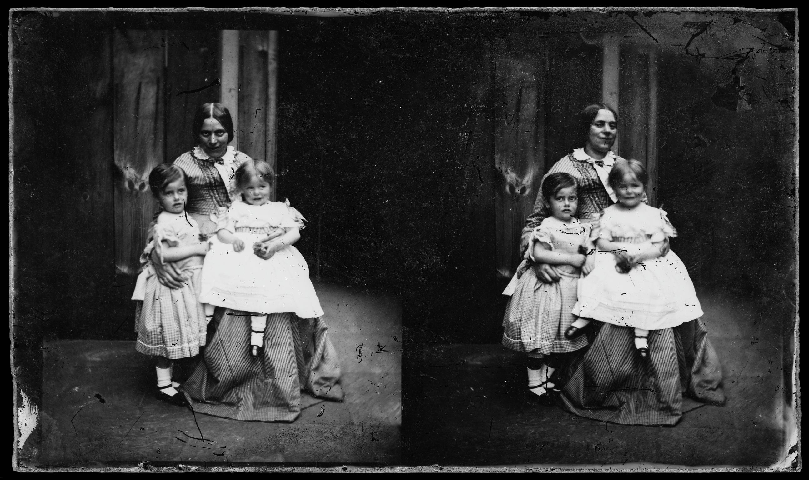 Mrs Smith and two children, glass negative