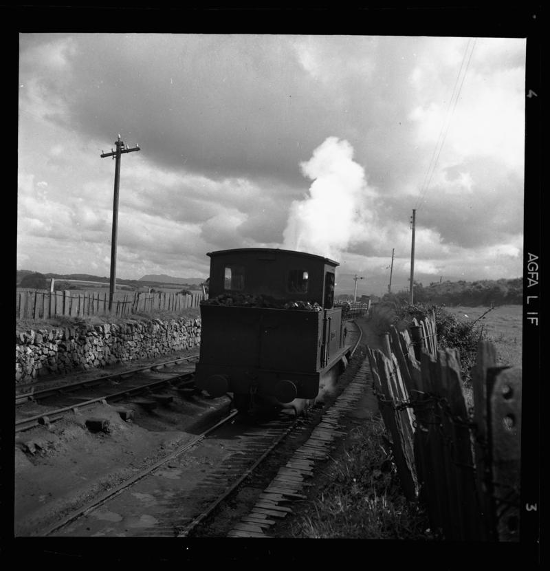 View of the 'Amalthea' locomotive (possibly at Penscoins), 1958-60.