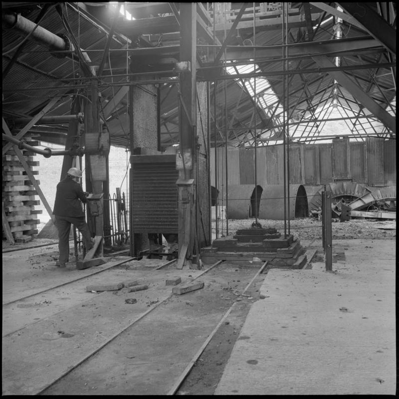Black and white film negative showing clapper boards over the No. 3 shaft, Fernhill Colliery 1976.  'Fernhill 1976' is transcribed from original negative bag.