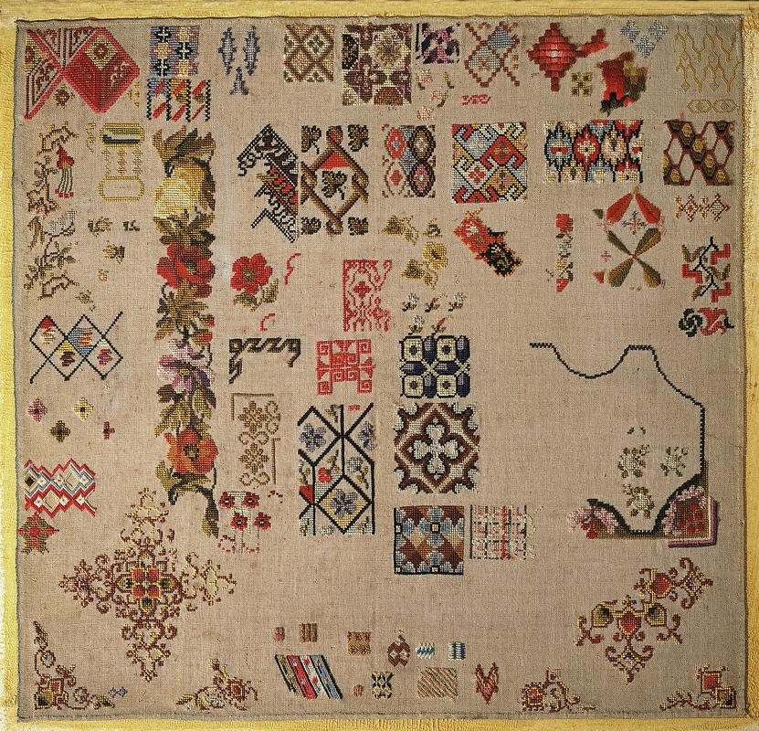 Sampler (motifs & stitches), made in Belgium, c. 1865