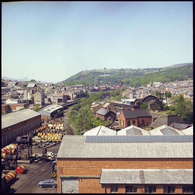 Colour film negative showing a view of Nixon's Navigation Colliery and Mountain Ash.  'Mountain Ash' is transcribed from original negative bag.