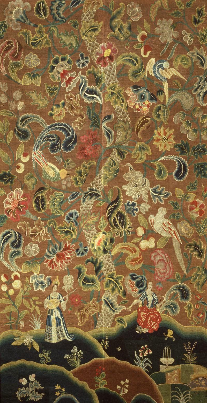 Embroidered wall hanging, part of set from a room in Bryncunallt, Chirk, c. 1710-20