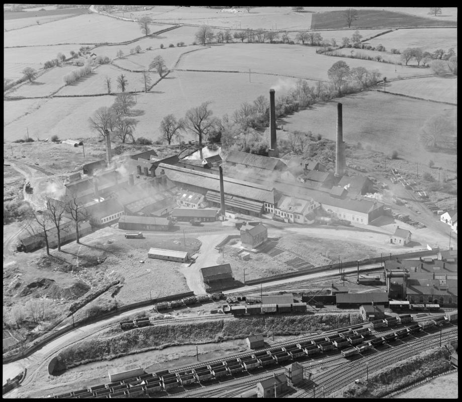 Aerial view showing the Steel Company of Wales' tinplate works at Lydney, 22 April 1952