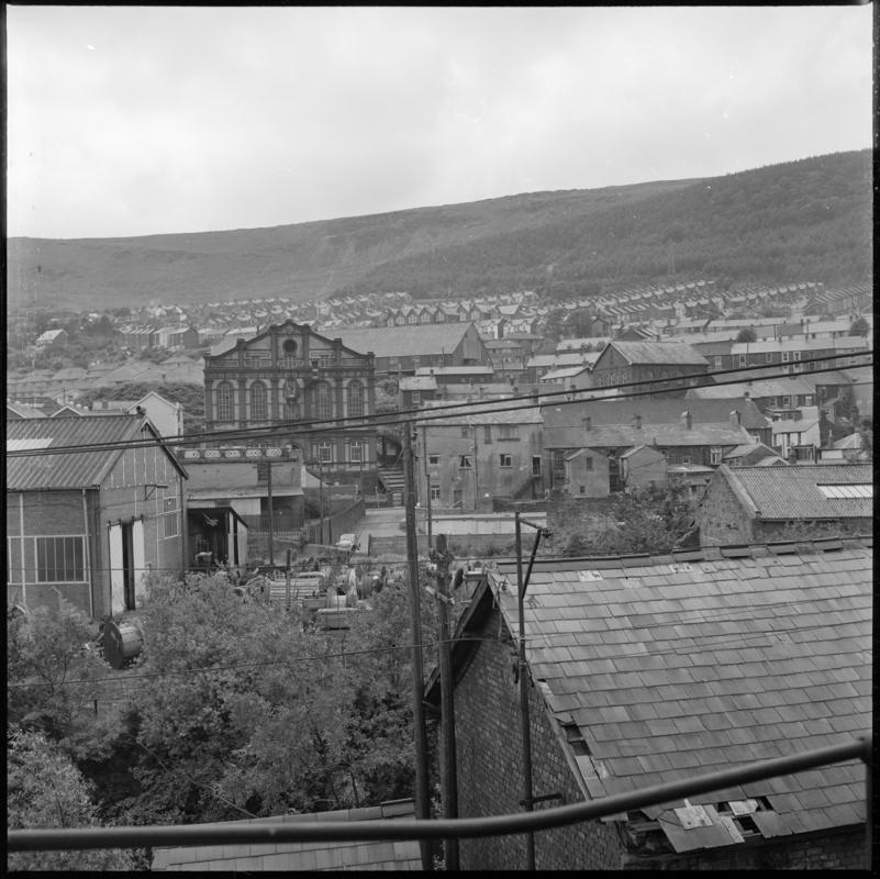 Black and white film negative showing a view of ?Mountain Ash, taken from Nixon's Navigation Colliery.
