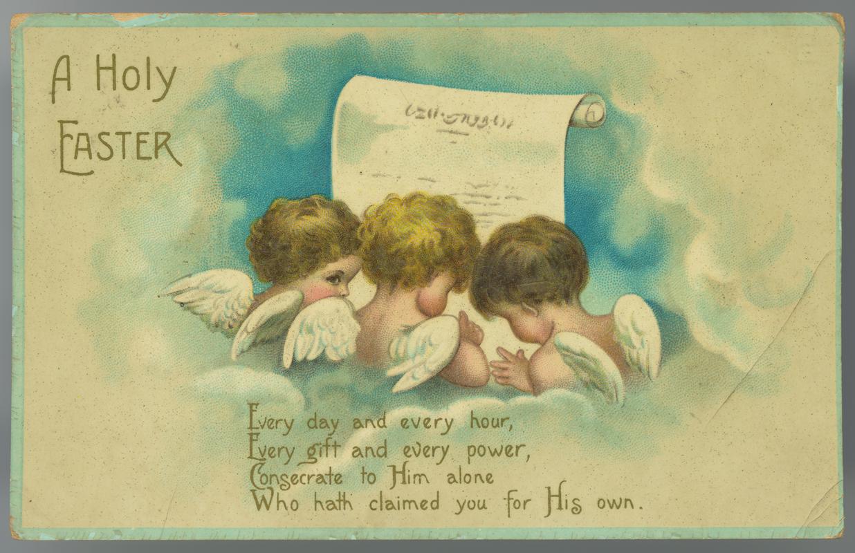 Easter postcard sent to Miss Valdiva Jones, Brisbane House, Church Village by her grandmother. Handwritten message on back: 'With best love / From Granma'.