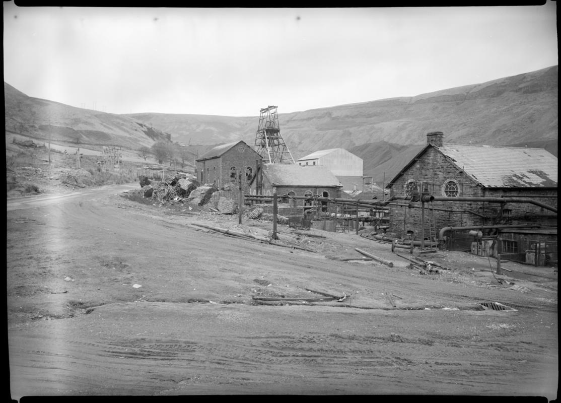 Black and white film negative showing a surface view of Fernhill Colliery, 1973.  'Fernhill 1973' is transcribed from original negative bag.