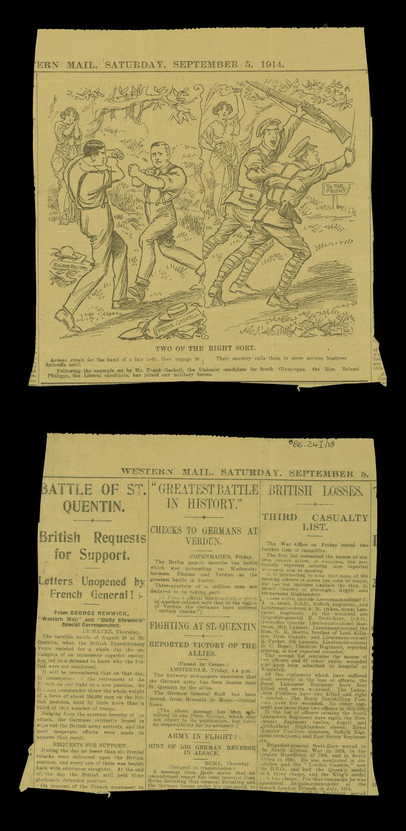 Newspaper cutting entitled 'Two of the Right Sort' from the Western Mail