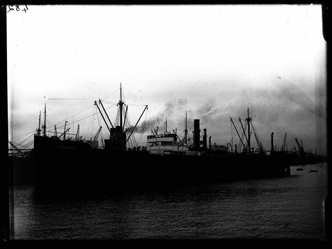 3/4 Port Bow view of S.S. LEDBURY in Cardiff Docks c.1936