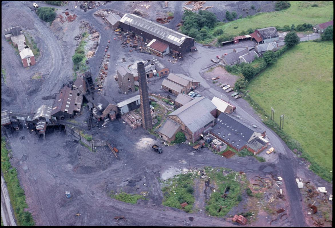 Colour film slide showing an aerial view of Morlais Colliery, 1977.
