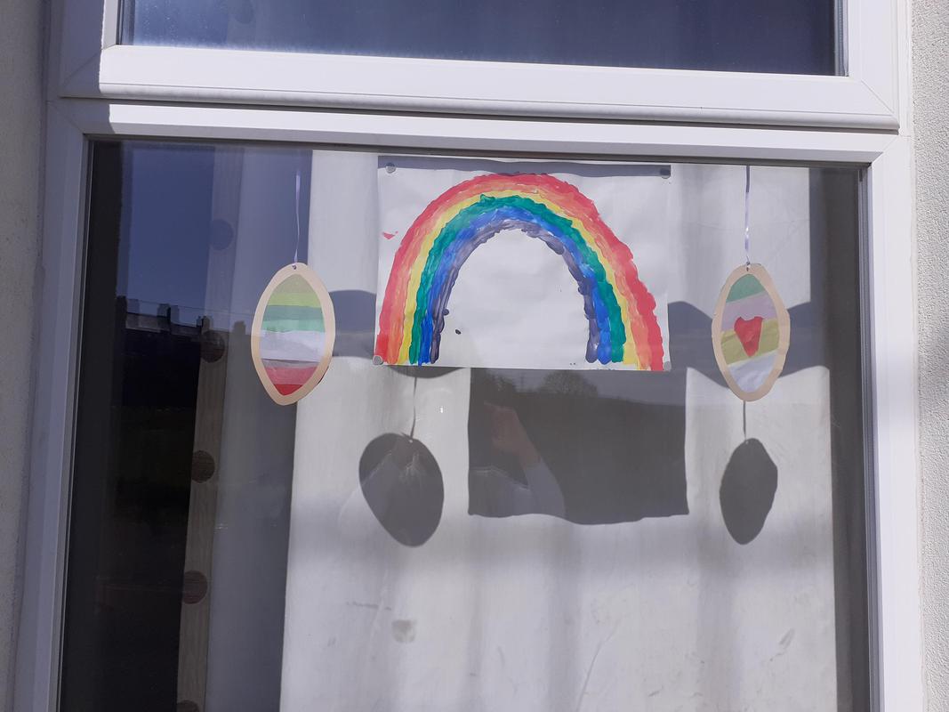 We gave our window rainbow an Easter theme.