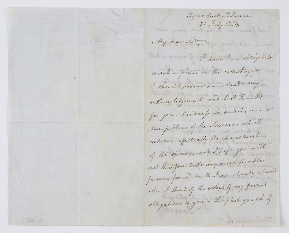Letter from William Farrell to J.D. Llewellyn, 21st July 1854. Page 1