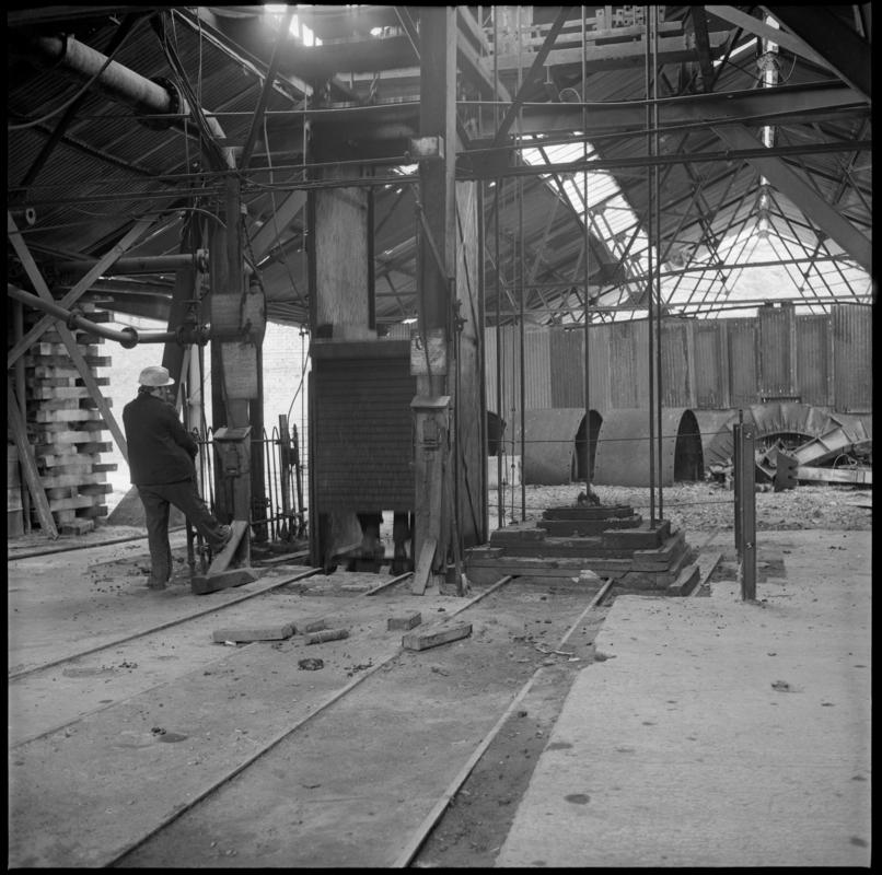 Black and white film negative showing clapper boards over the No. 3 shaft, Fernhill Colliery 1976.  'Fernhill 1976' is transcribed from original negative bag.