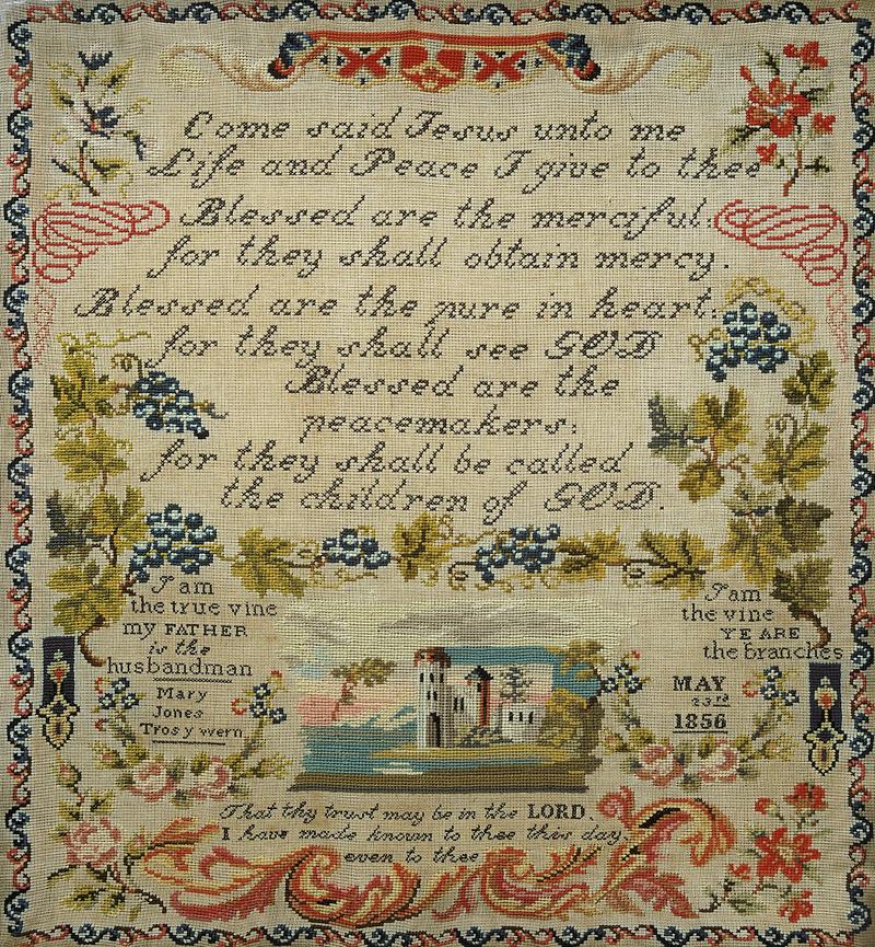 Sampler (verse & motifs), made in Cardiff, 1856