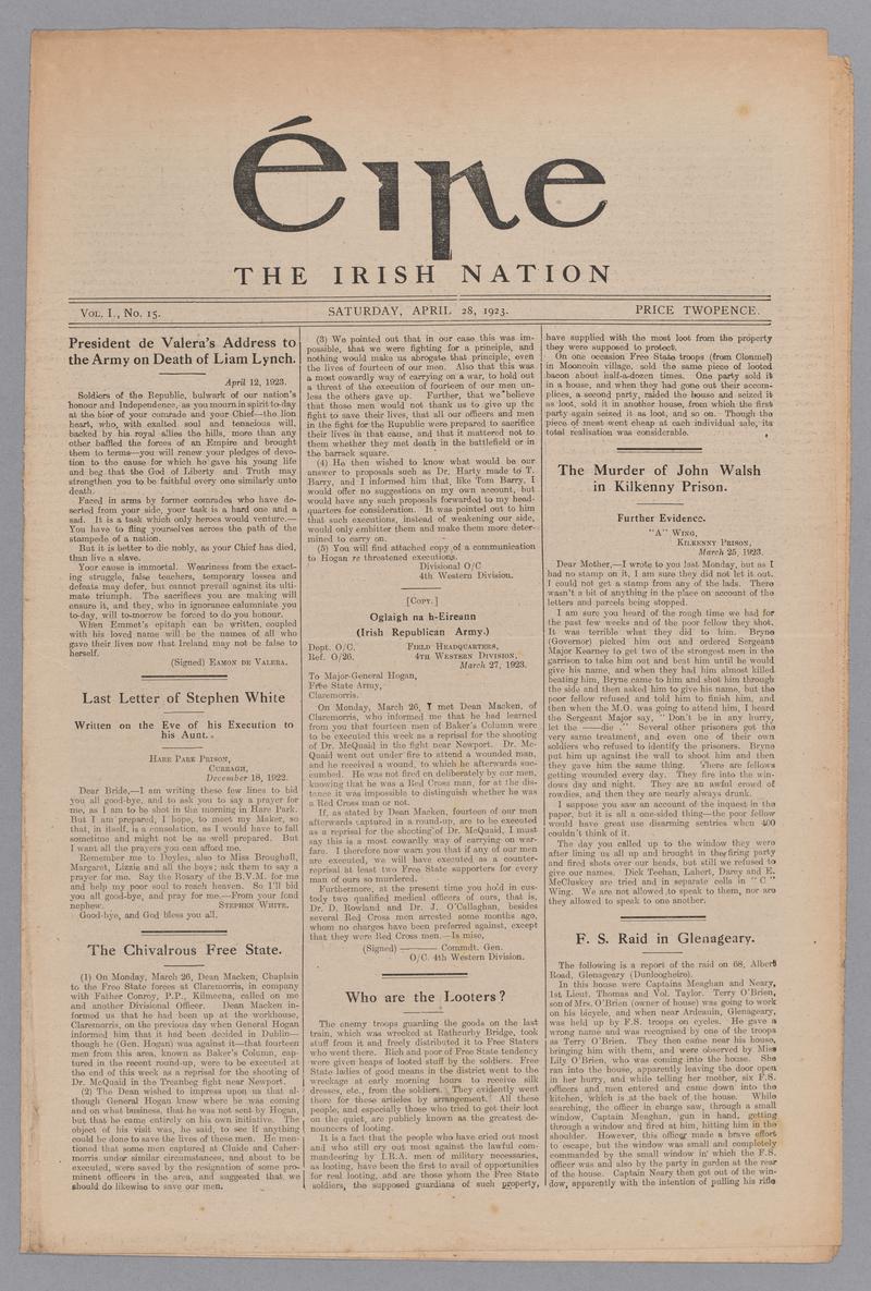 EIRE - The Irish Nation, April 28, 1923