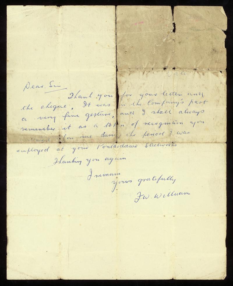 Richard Thomas & Baldwins Limited letter (back)