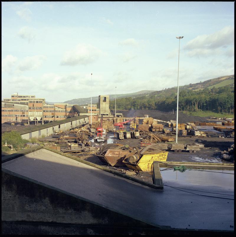 Colour film negative showing a surface view of Nantgarw Colliery.  'Nantgarw' is transcribed from original negative bag.