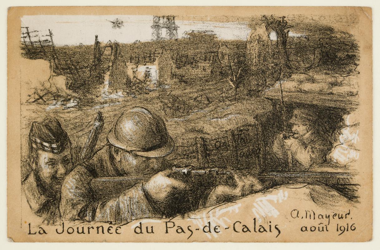 Postcard, Sketch of 2 soldiers in a trench